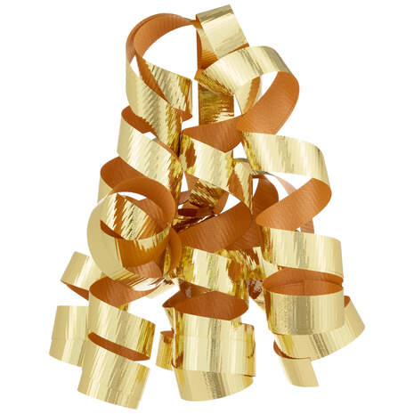 6.5" Gold Metallic Curly Ribbon Gift Bow, , large