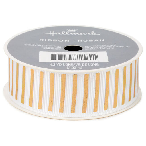 1" Gold and White Stripe Grosgrain Ribbon, 12.9', 