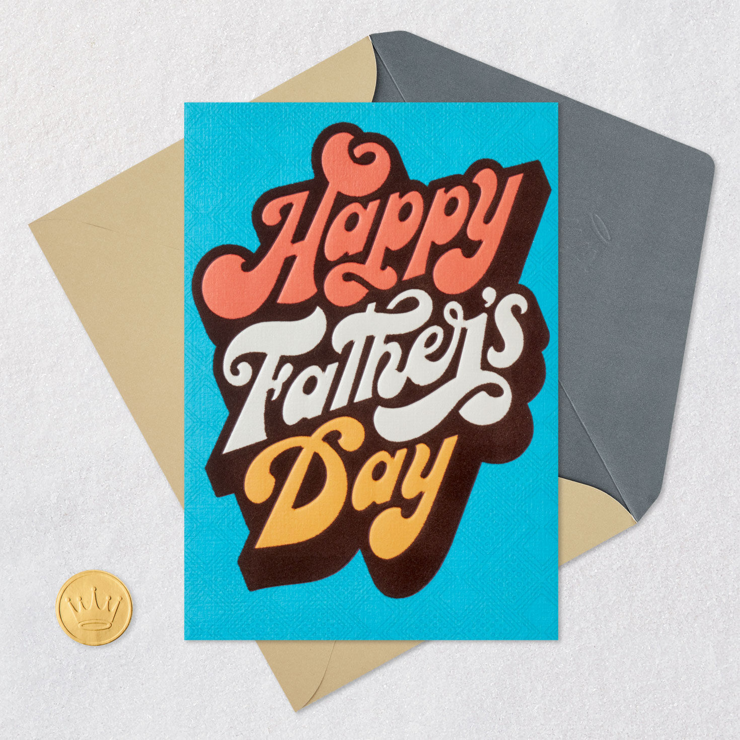 Retro Lettering on Blue Happy Father's Day Card Card Front with Envelope and Gold Seal image number 5