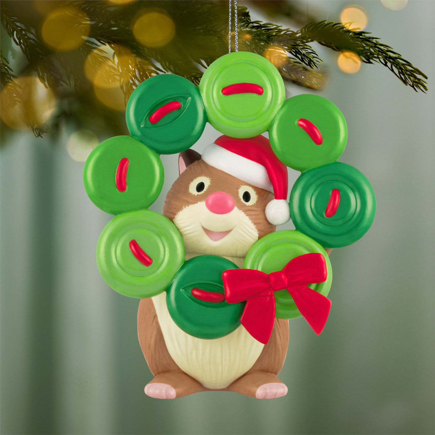 Hamster With Button Wreath Keepsake Ornament hanging on tree image number 2