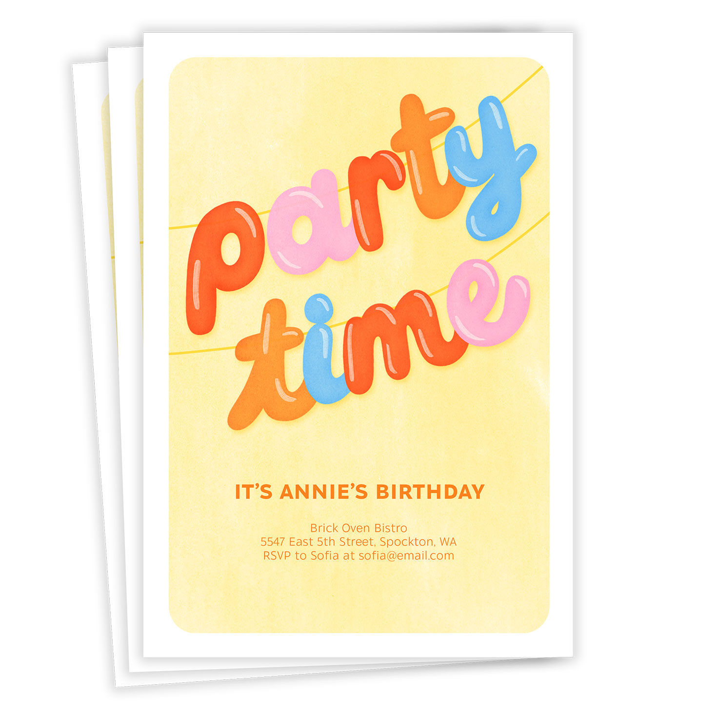 Party Time Balloon Letters Flat Birthday Invitation