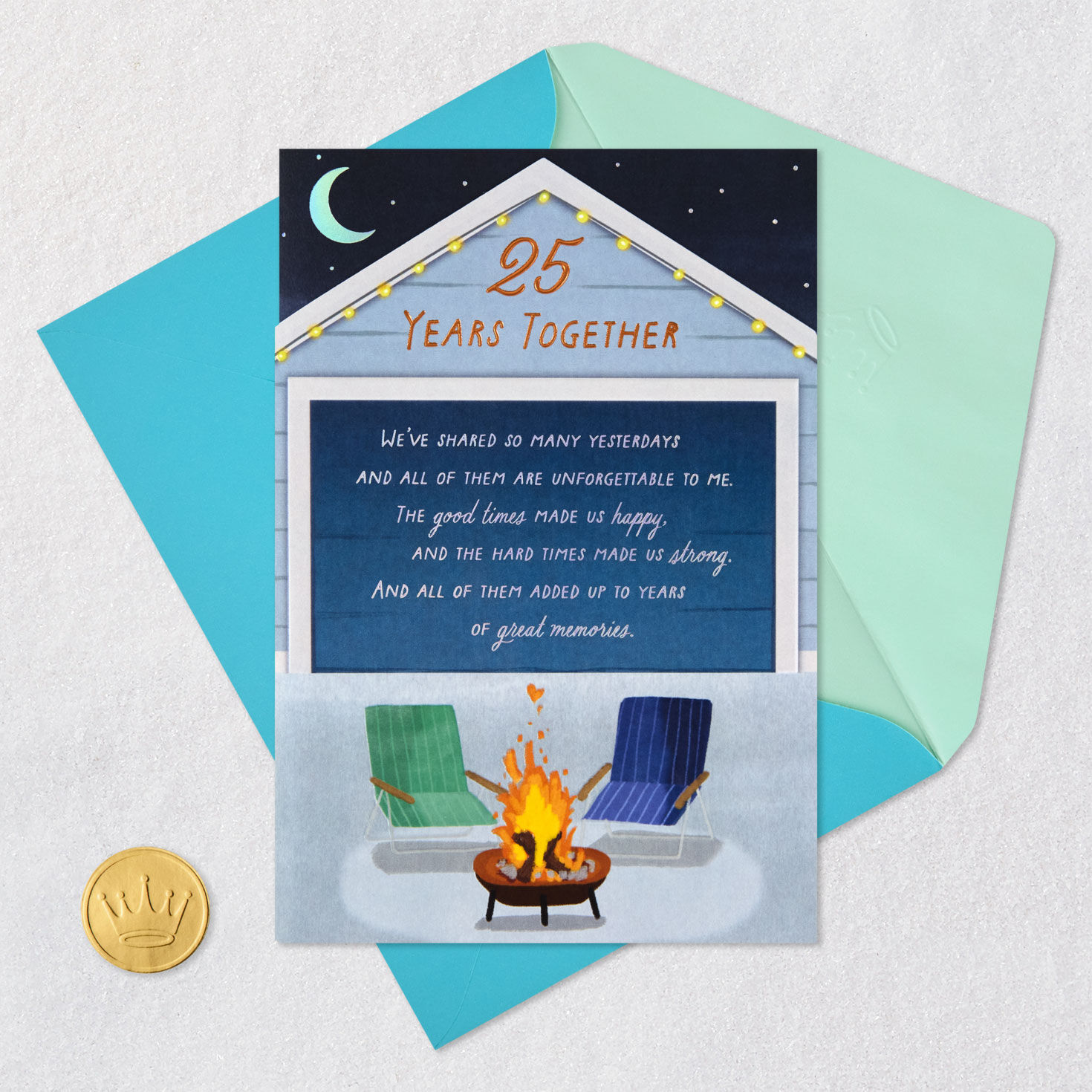 Folding Chairs and Firepit 25th Anniversary Card for Spouse Card Front with Envelope and Gold Seal image number 5
