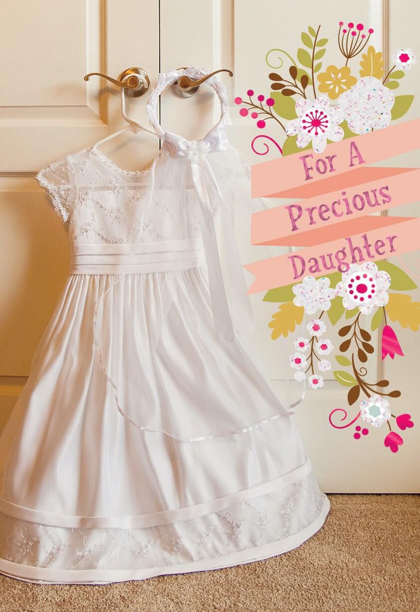 White Dress First Communion Card for Precious Daughter