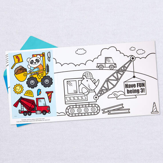Construction Site 3rd Birthday Card With Stickers and Coloring Activity, , large image number 4