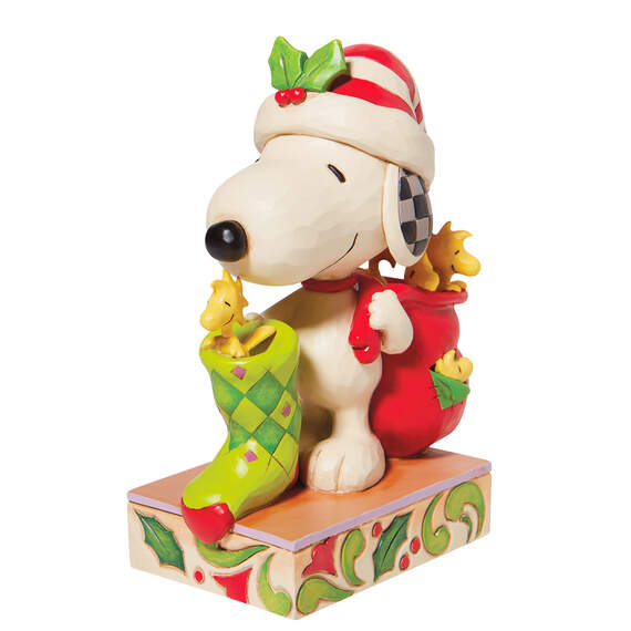 Jim Shore Peanuts Snoopy and Woodstock With Stocking Figurine, 7"