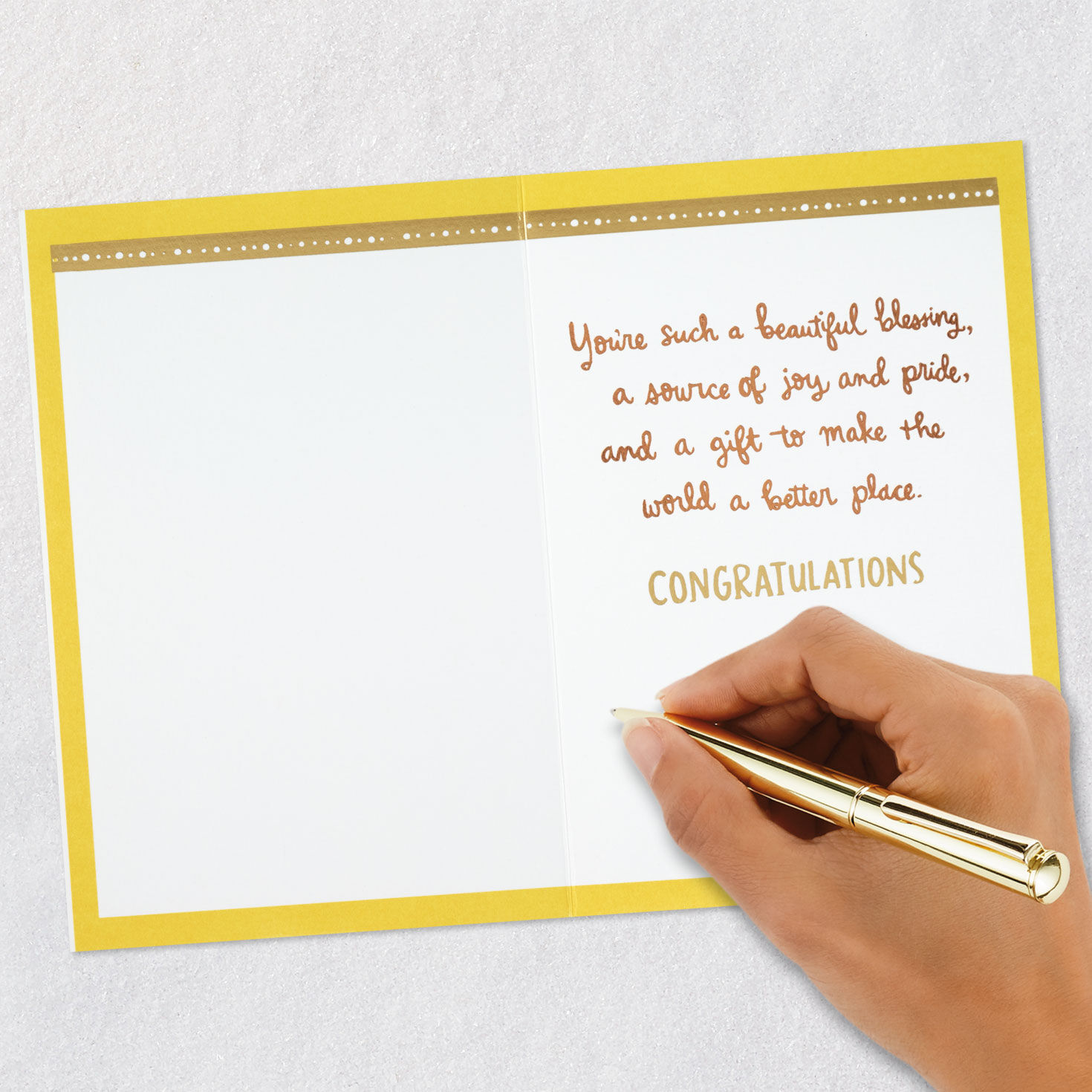 Bronze Lettering and Gold Sun Graduation Card for Woman Signing card image number 6