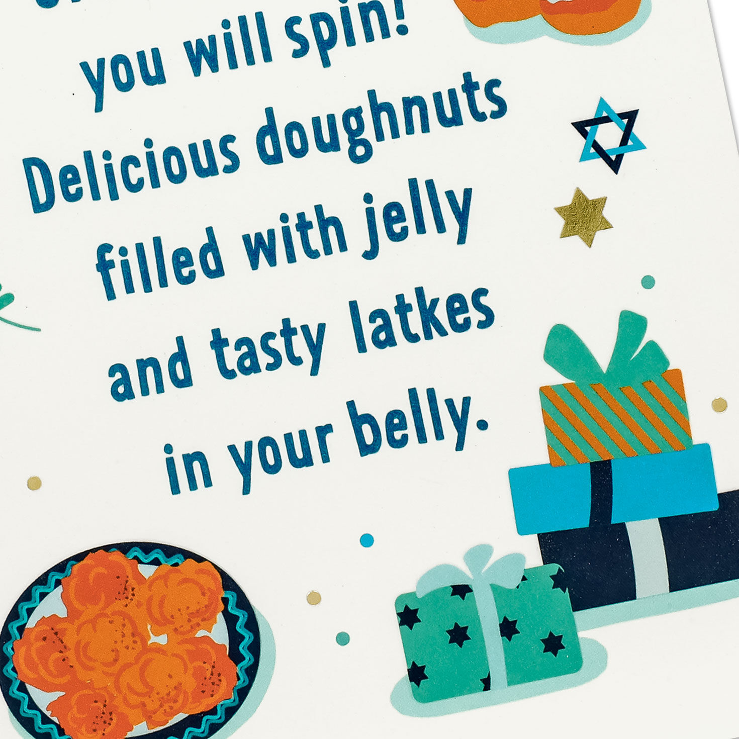 Dreidels and Donuts Poem Hanukkah Card for Kid Card Front Detail image number 5