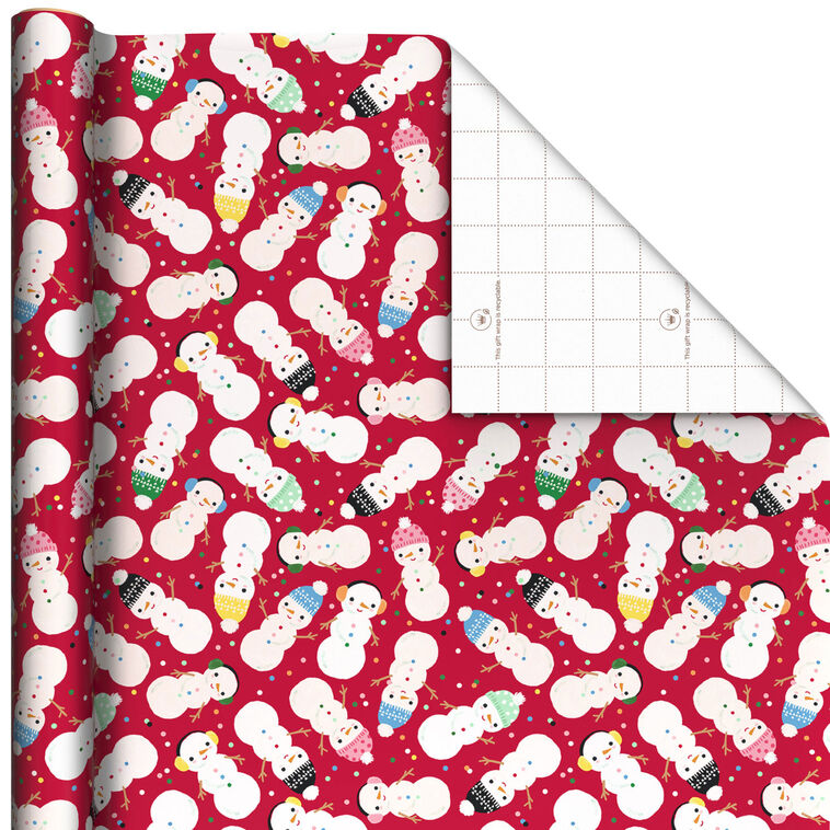 Snow Kiddos on Red Jumbo Holiday Wrapping Paper Roll, 90 sq. ft.