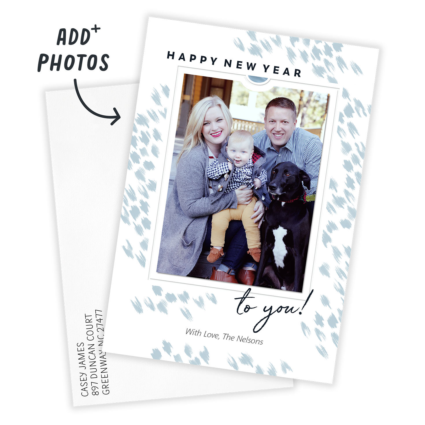 Elegant White and Blue Flat New Year Photo Card, , large image number 2