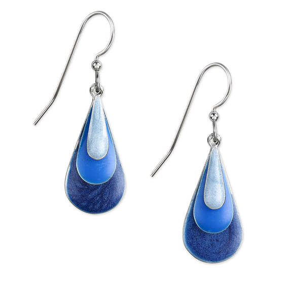 Silver Forest Blue Enamel Triple Teardrop Earrings