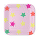 Colorful Stars on Pink Square Dessert Plates, Set of 8