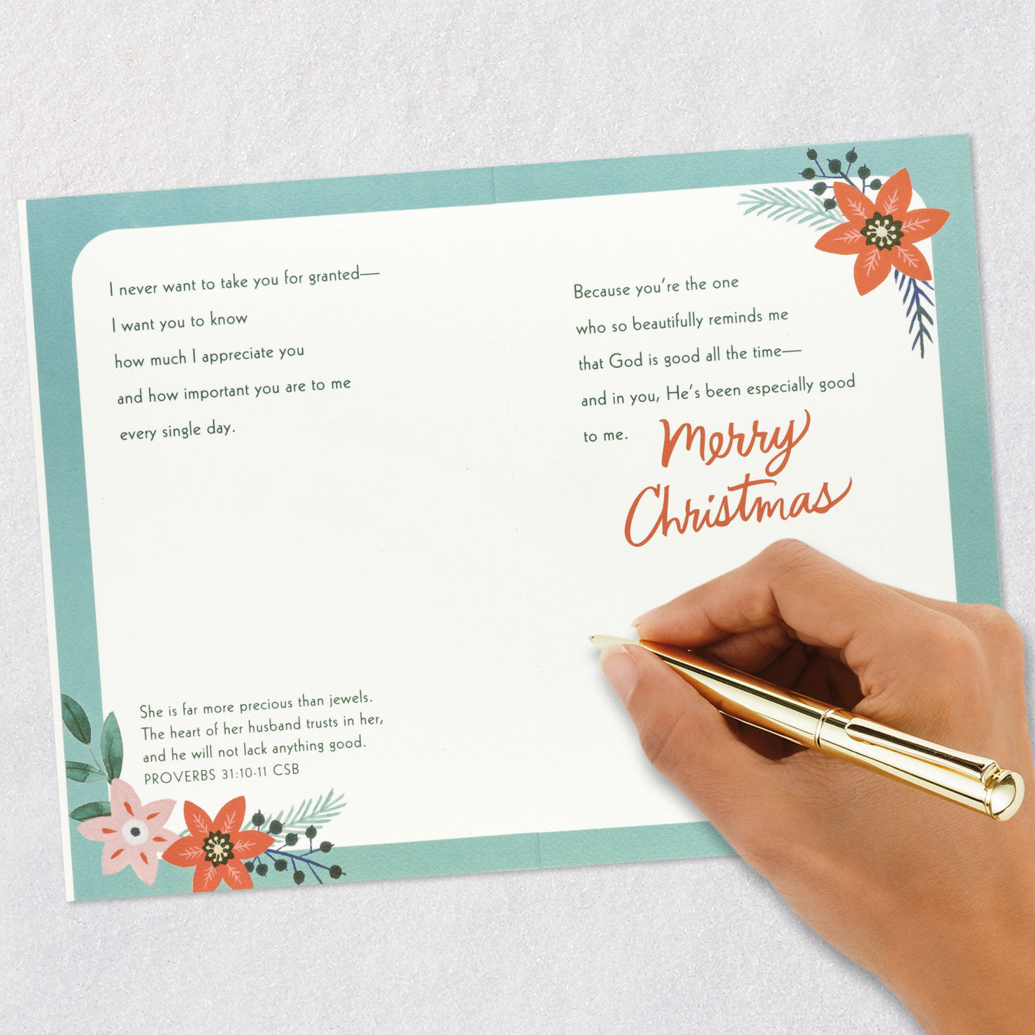 Poinsettia Floral Wife Religious Christmas Card Signing card image number 8
