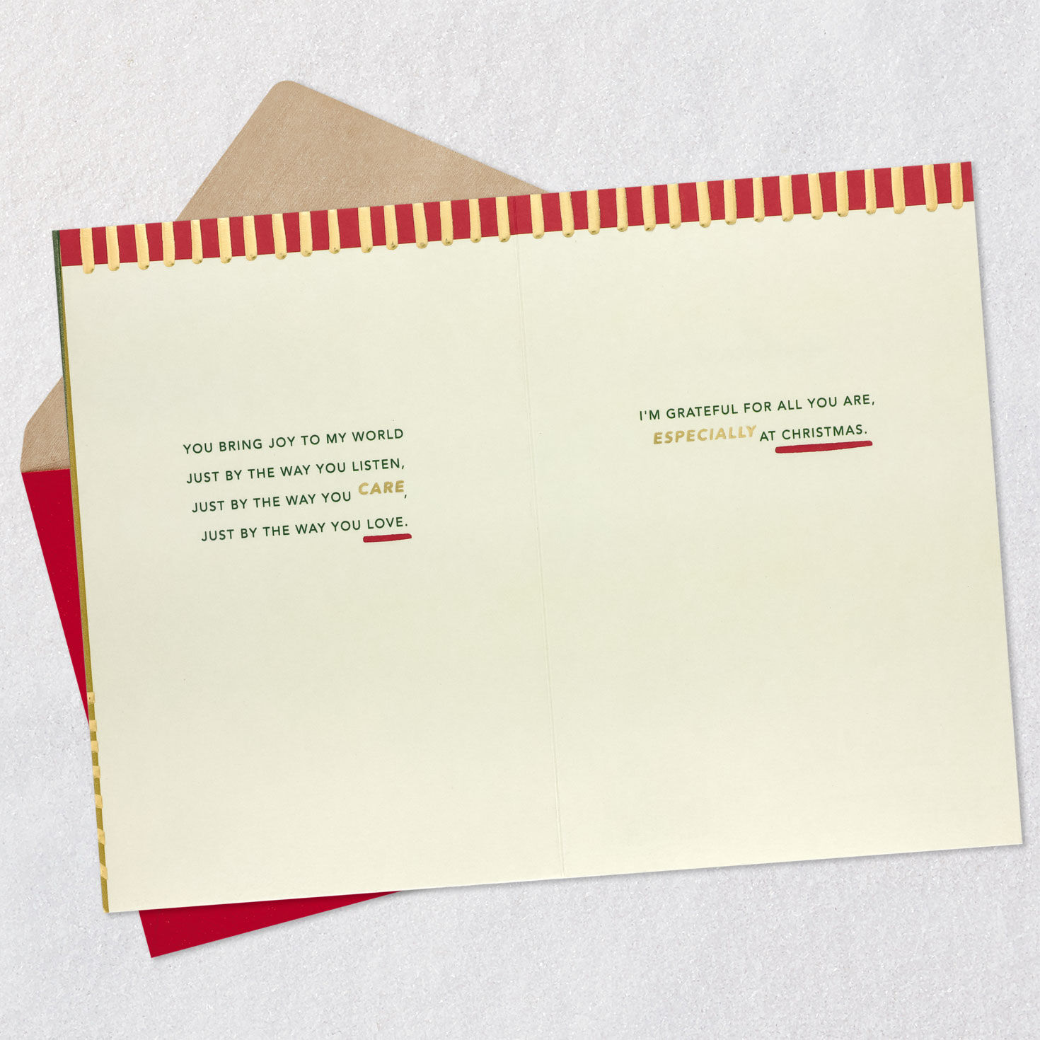Gold Lettering on Green Christmas Card for Friend Open card with envelope image number 4