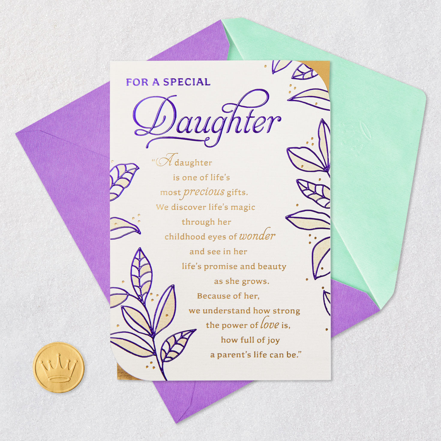 Purple Leaves Birthday Card for Daughter Card Front with Envelope and Gold Seal image number 6