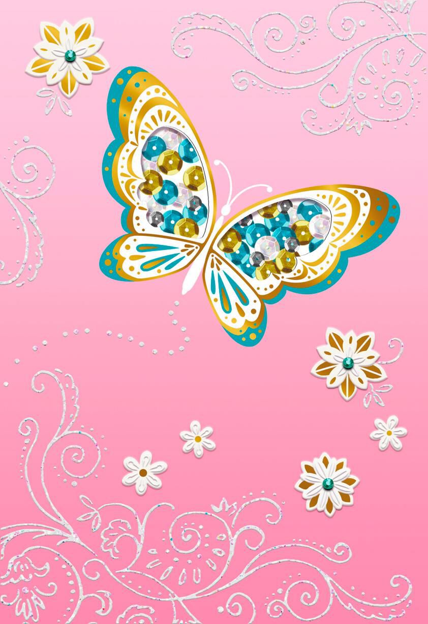 Glittering Butterfly Blank Thinking of You Card