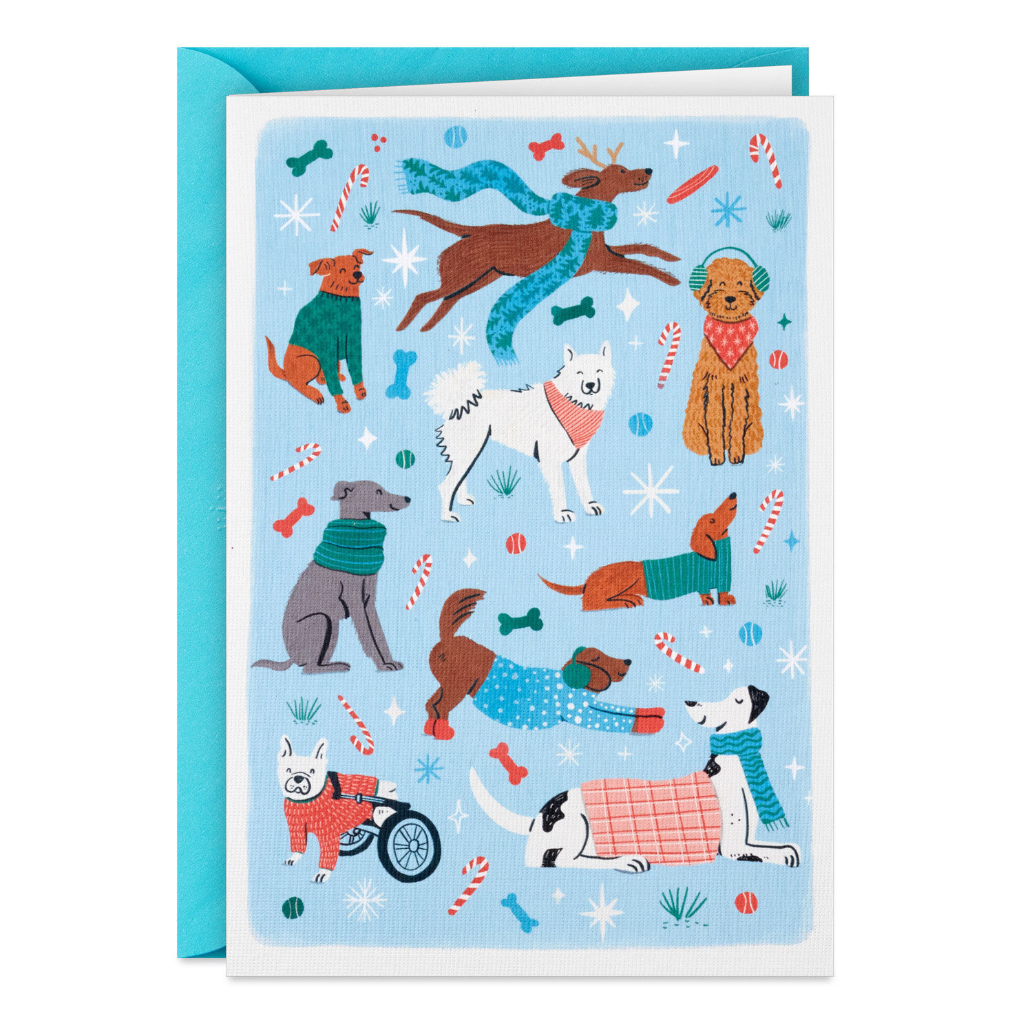 Festive Dogs on Blue Packaged Christmas Cards, Set of 5, , large image number 2