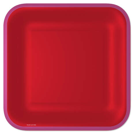 Red With Pink Edge Square Dinner Plates, Set of 8, , large