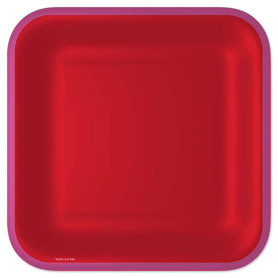 Red With Pink Edge Square Dinner Plates, Set of 8