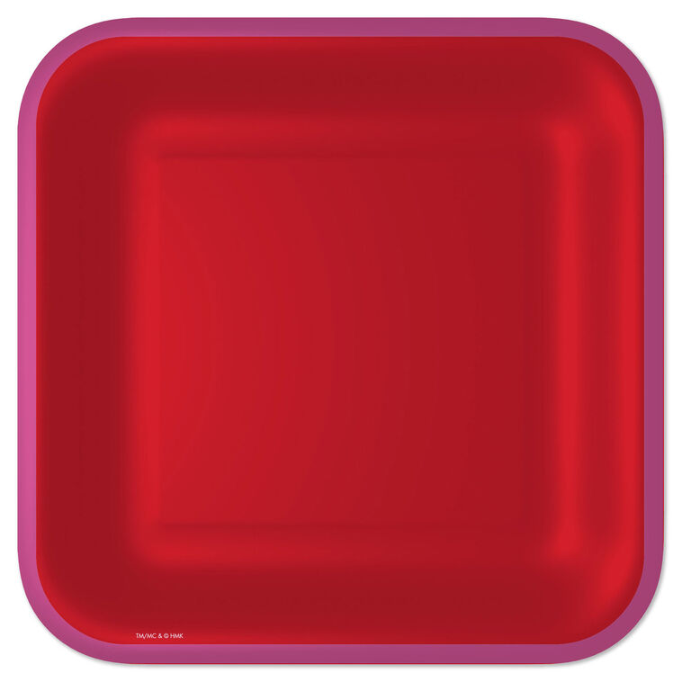 Red With Pink Edge Square Dinner Plates, Set of 8