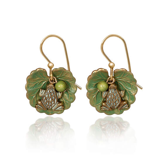 Silver Forest Frog on Lily Pad Layered Gold-Tone Metal Drop Earrings, , large image number 1