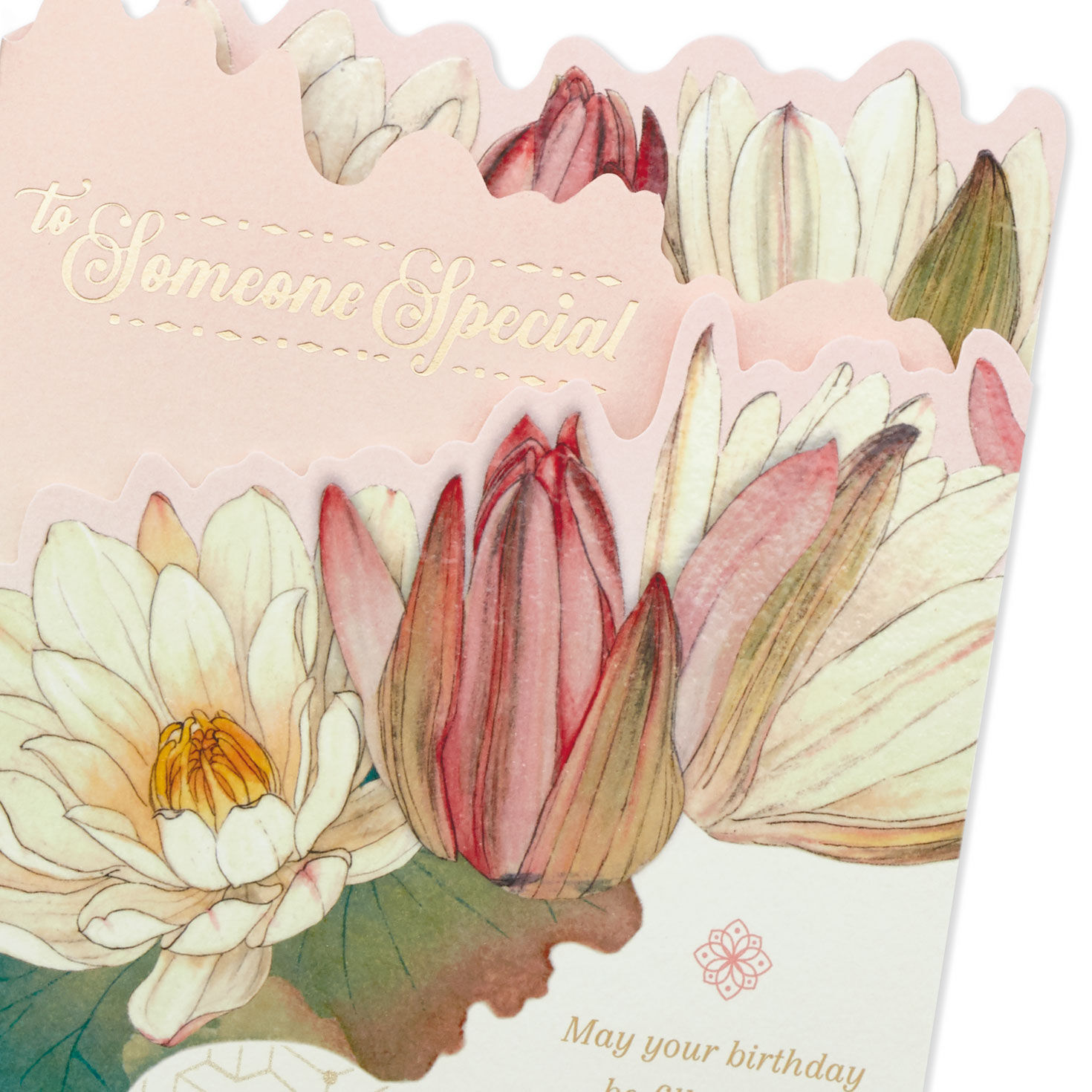 Cream and Pink Lotus Blossoms Birthday Card Card Front Detail image number 6