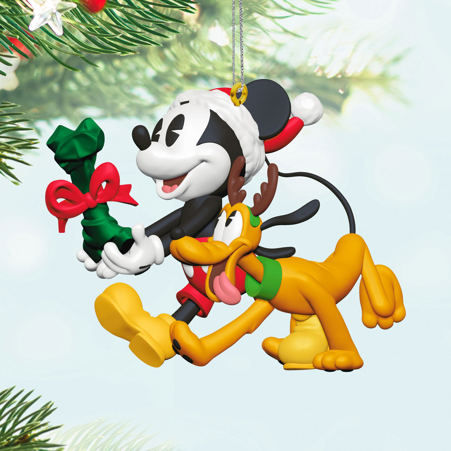 Mickey With Bone for Pluto Keepsake Ornament Hanging on tree image number 2