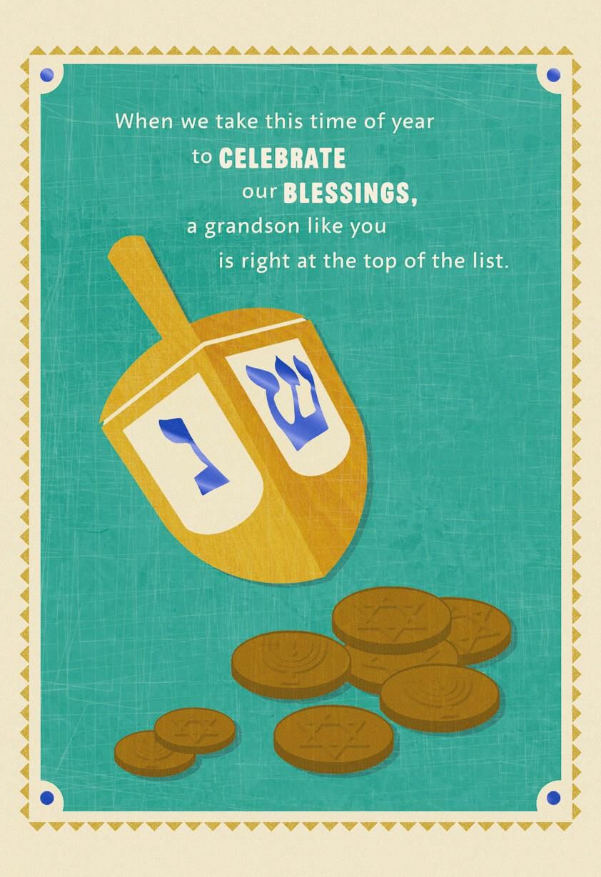 Dreidel Hanukkah Card for Grandson