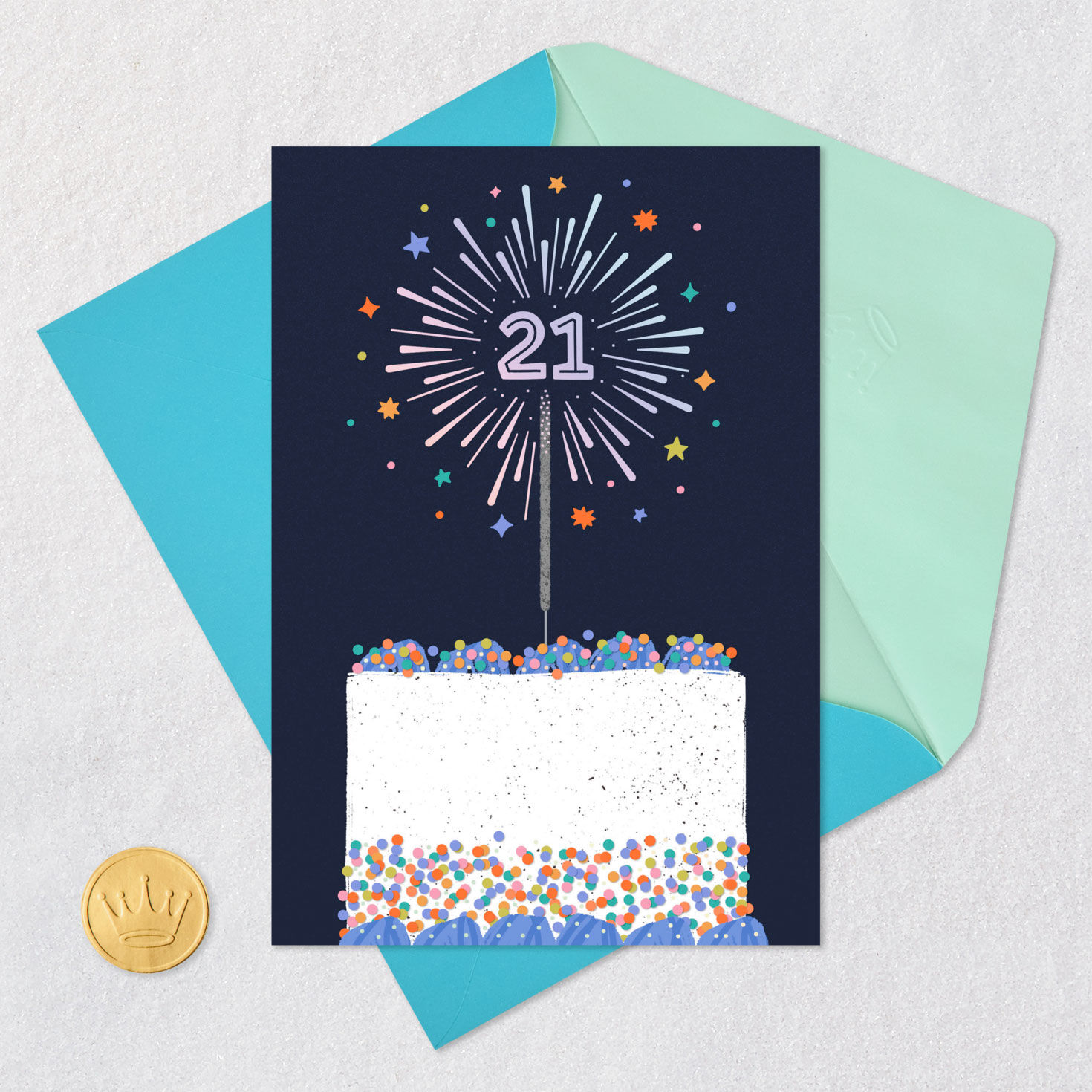Navy Blue Sparkler 21st Birthday Card Card Front with Envelope and Gold Seal image number 5