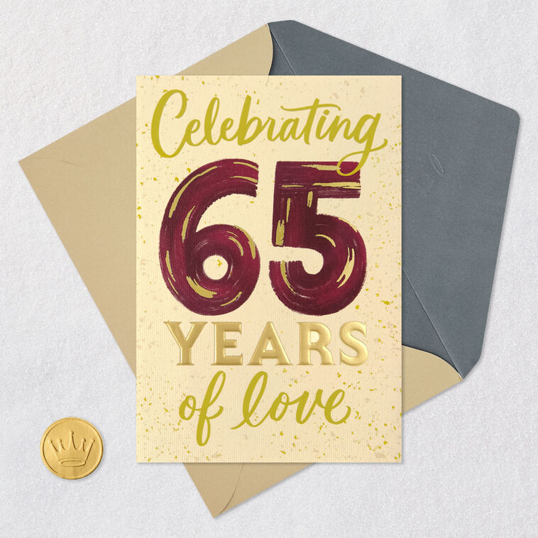 Burgundy and Gold Lettering 65th Anniversary Card Card Front with Envelope and Gold Seal image number 6