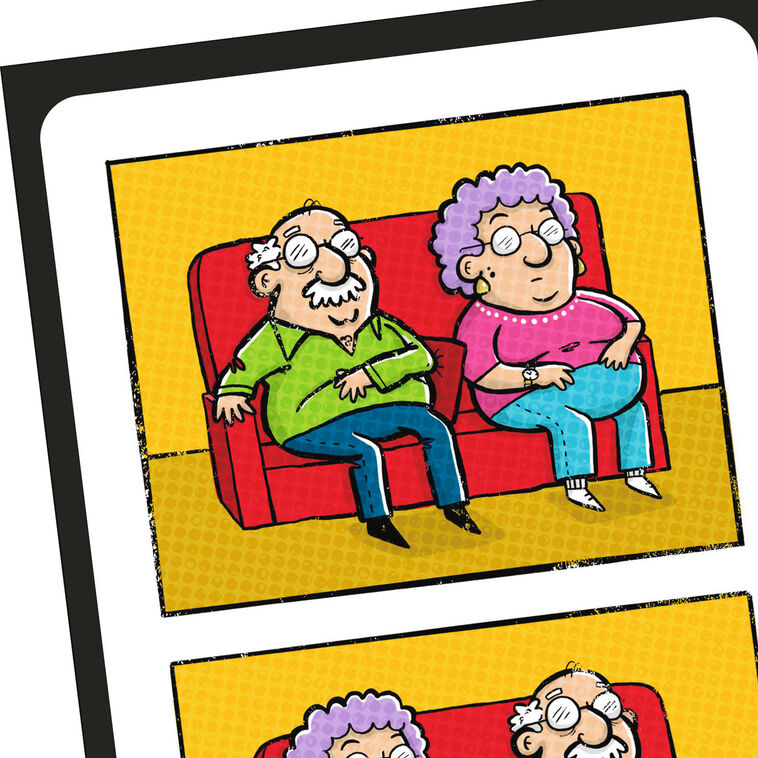 Old Couple Sitting on Sofa Funny Anniversary Card Card Front Detail image number 4