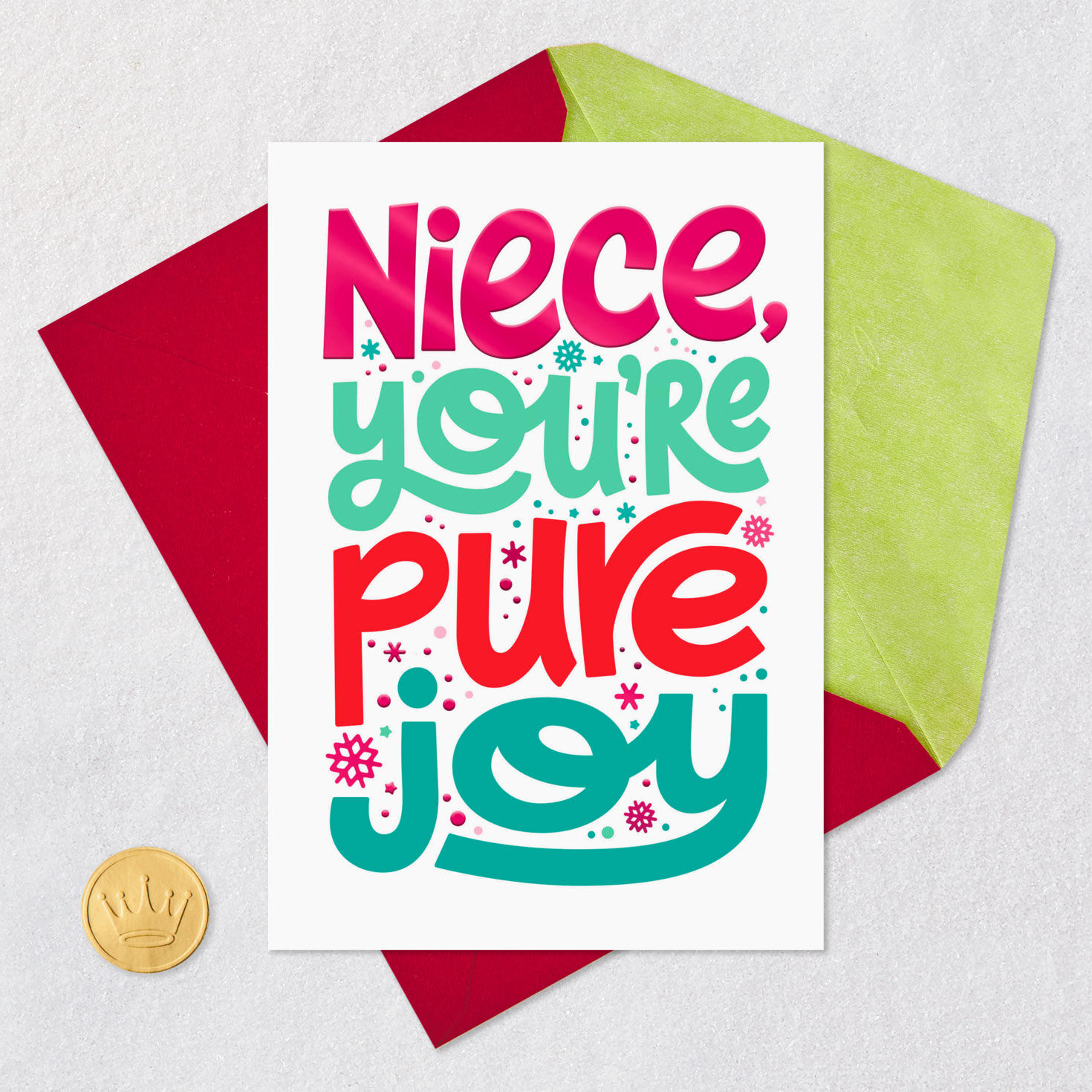 Pink and Teal Lettering Christmas Card for Niece Card Front with Envelope and Gold Seal image number 5