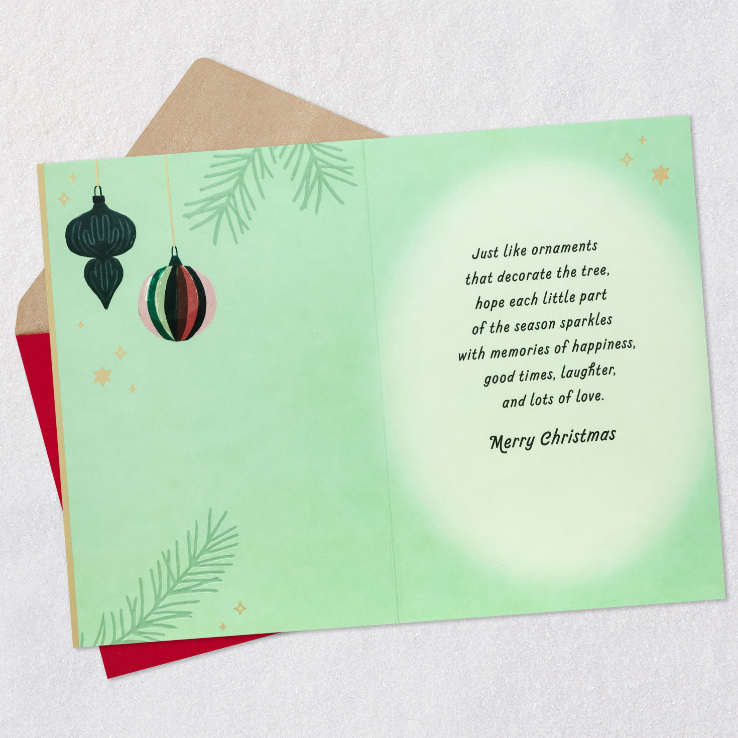 Vintage Ornaments Christmas Card for Brother & Family Open card with envelope image number 3