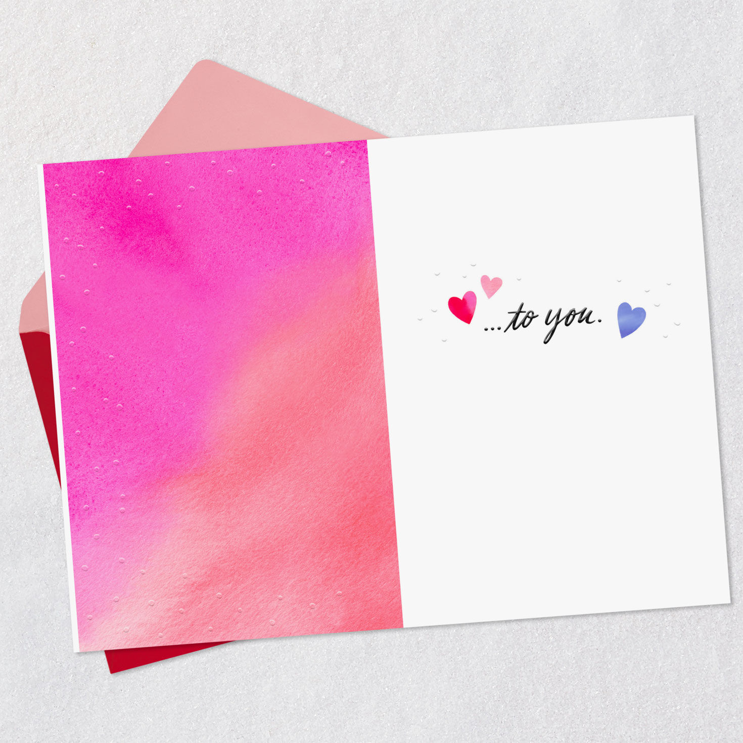 Pink, Blue and Red Watercolor Heart Valentine's Day Card Open card with envelope image number 3