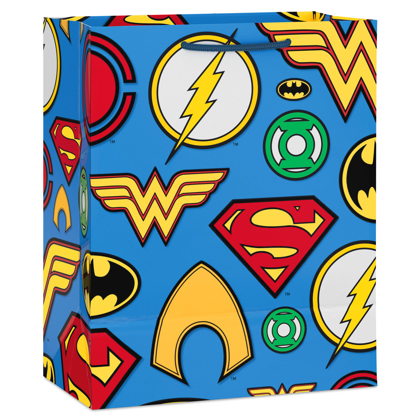 DC Comics Super Hero Logos on Blue Medium Gift Bag Back image number 6