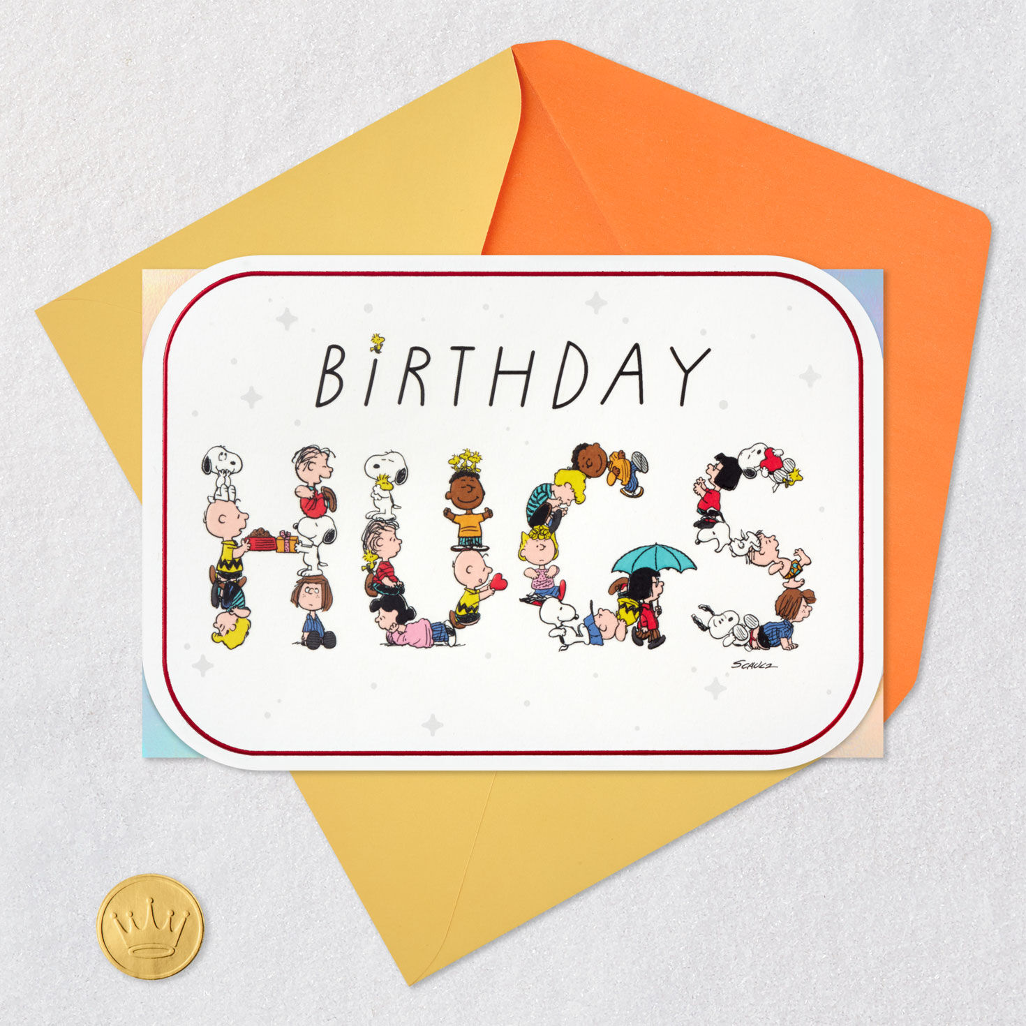 Snoopy Hugs Birthday Card Card Front with Envelope and Gold Seal image number 5