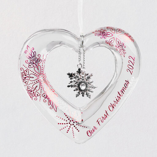 Our First Christmas Heart 2022 Glass Ornament, 