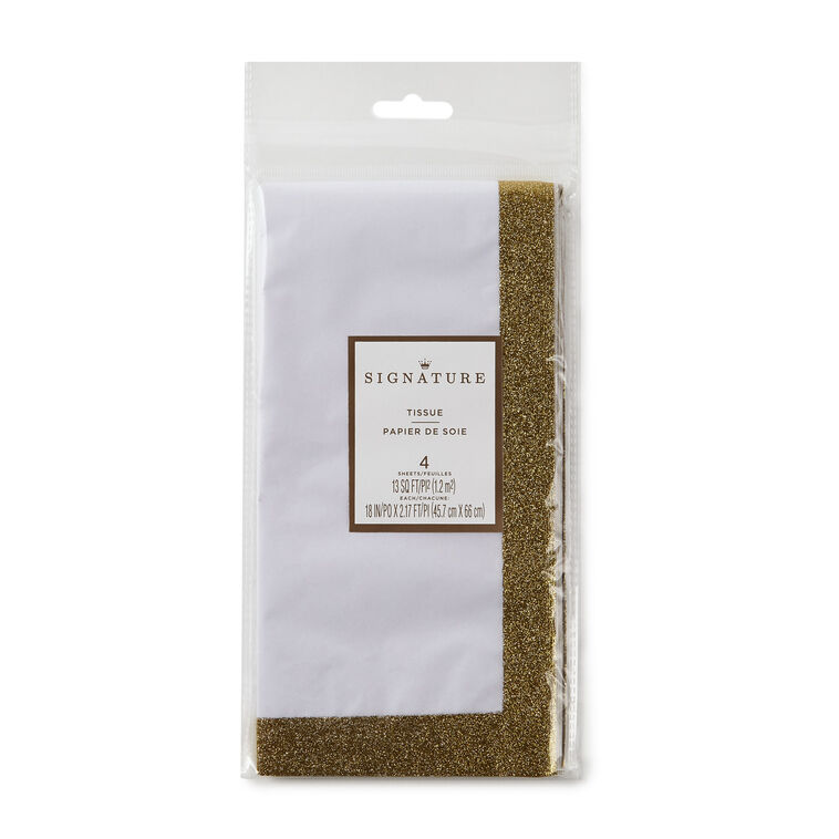 White Tissue Paper With Gold Glitter Edges, 4 Sheets, White Glitter Edges, large image number 3