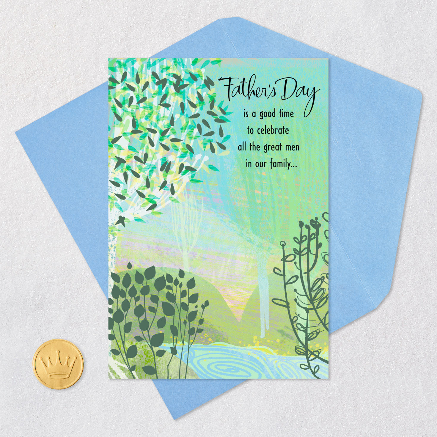 Trees By Stream Happy Father's Day Card Card Front with Envelope and Gold Seal image number 5