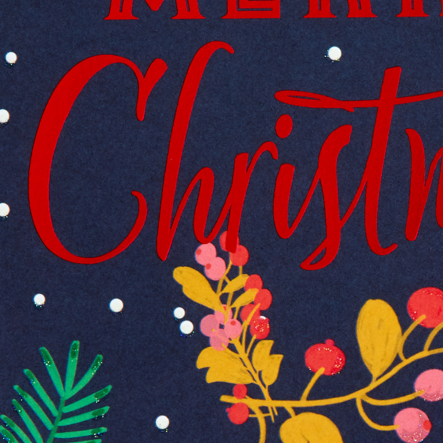 Evergreen and Berries on Blue Christmas Card Card Front Detail image number 4