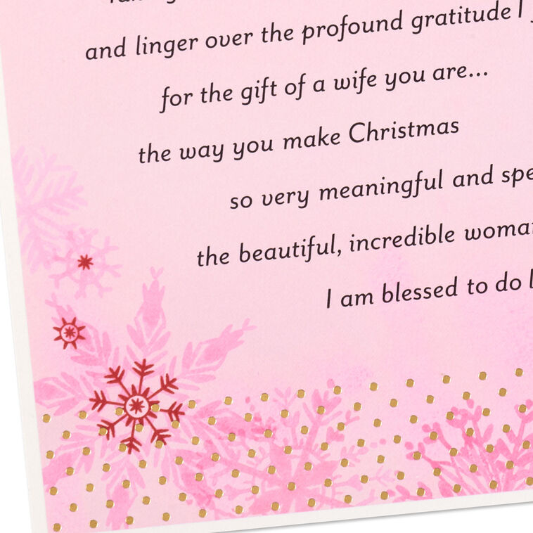 Snowflake on Pink Christmas Card for Wife Card Front Detail image number 5