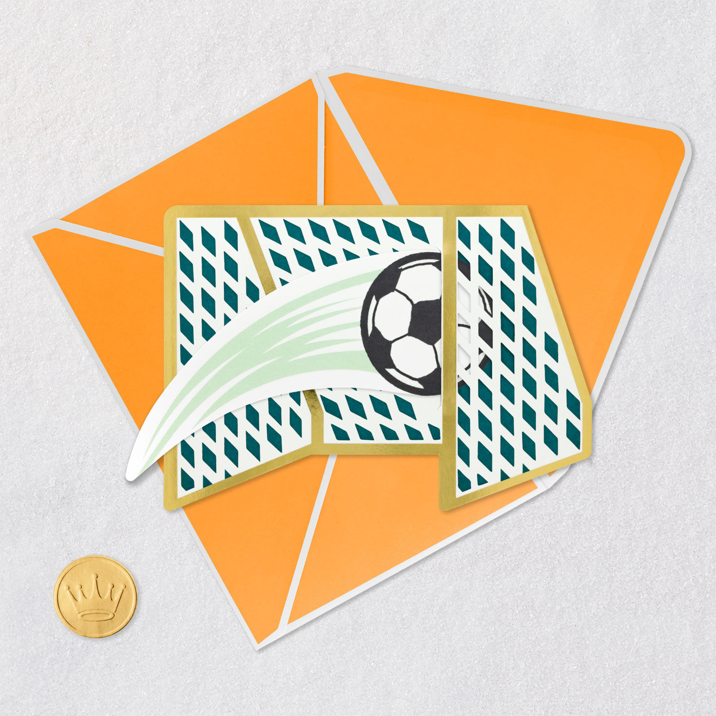 Soccer Ball in Pop-Up Goal Paper Craft Father's Day Card Card Front with Envelope and Gold Seal image number 5