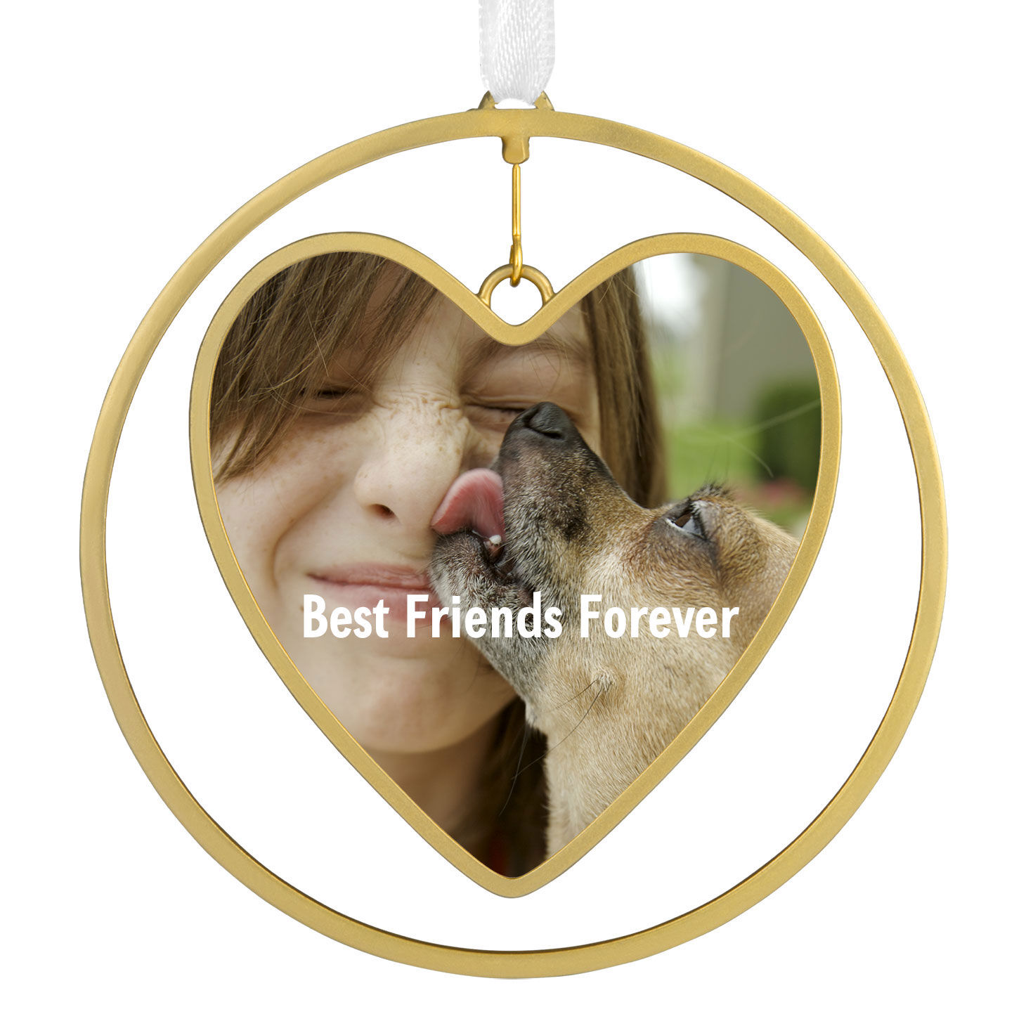 Gold Heart Metal Personalized Ornament, Custom Photo and Text