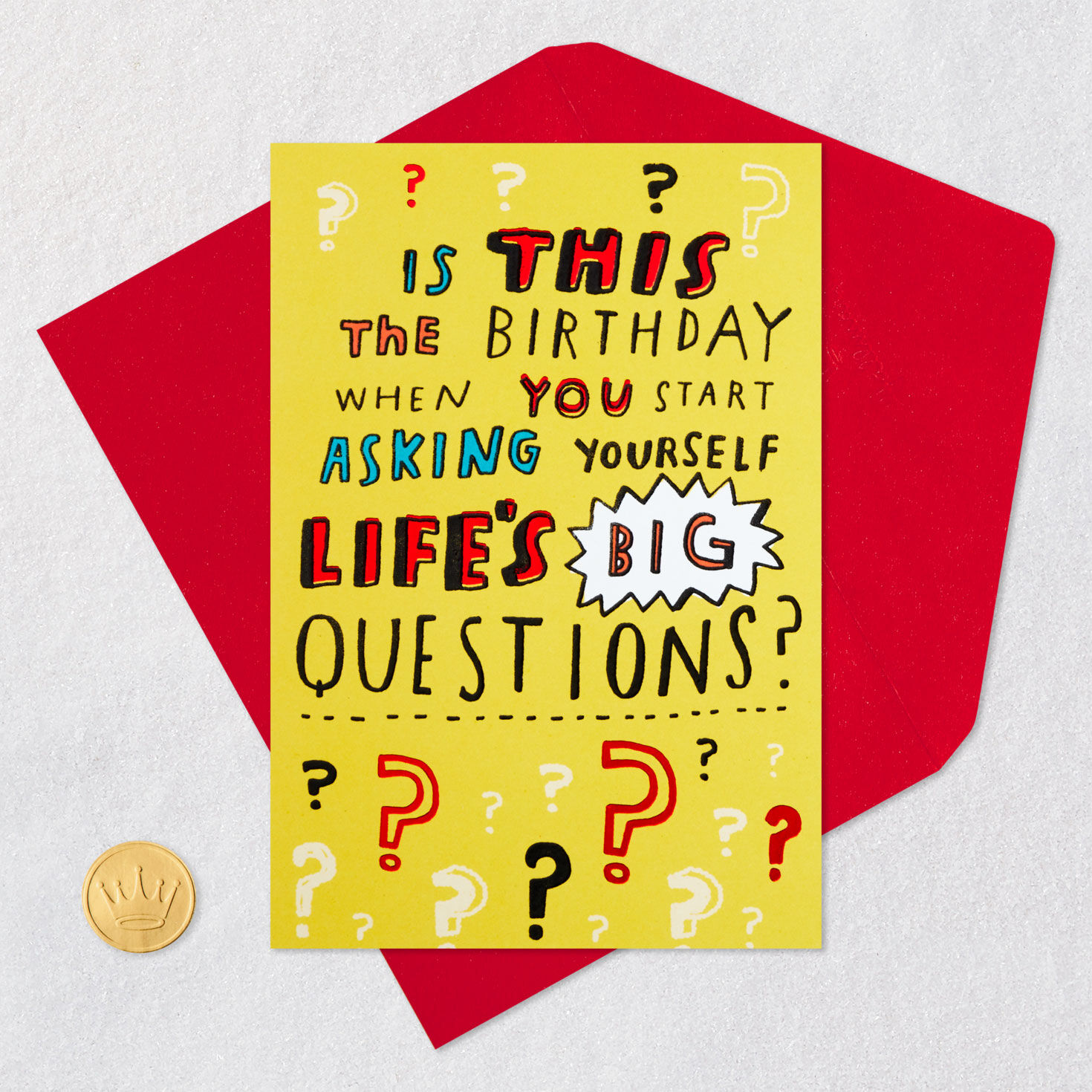Lettering and Question Marks Funny Birthday Card Card Front with Envelope and Gold Seal image number 5
