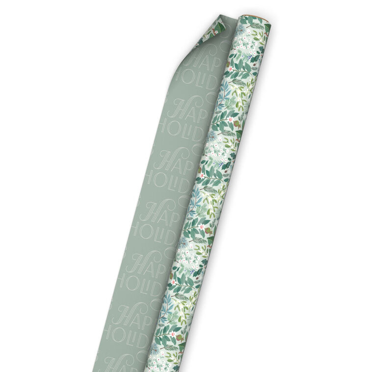 Floral on Blue/Happy Holidays Reversible Gift Wrap  image number 5