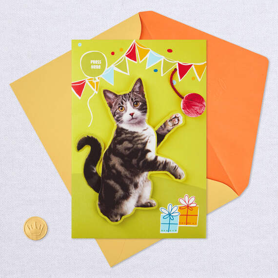 Cat Batting Yarn Funny Musical Birthday Card With Motion, , large image number 5