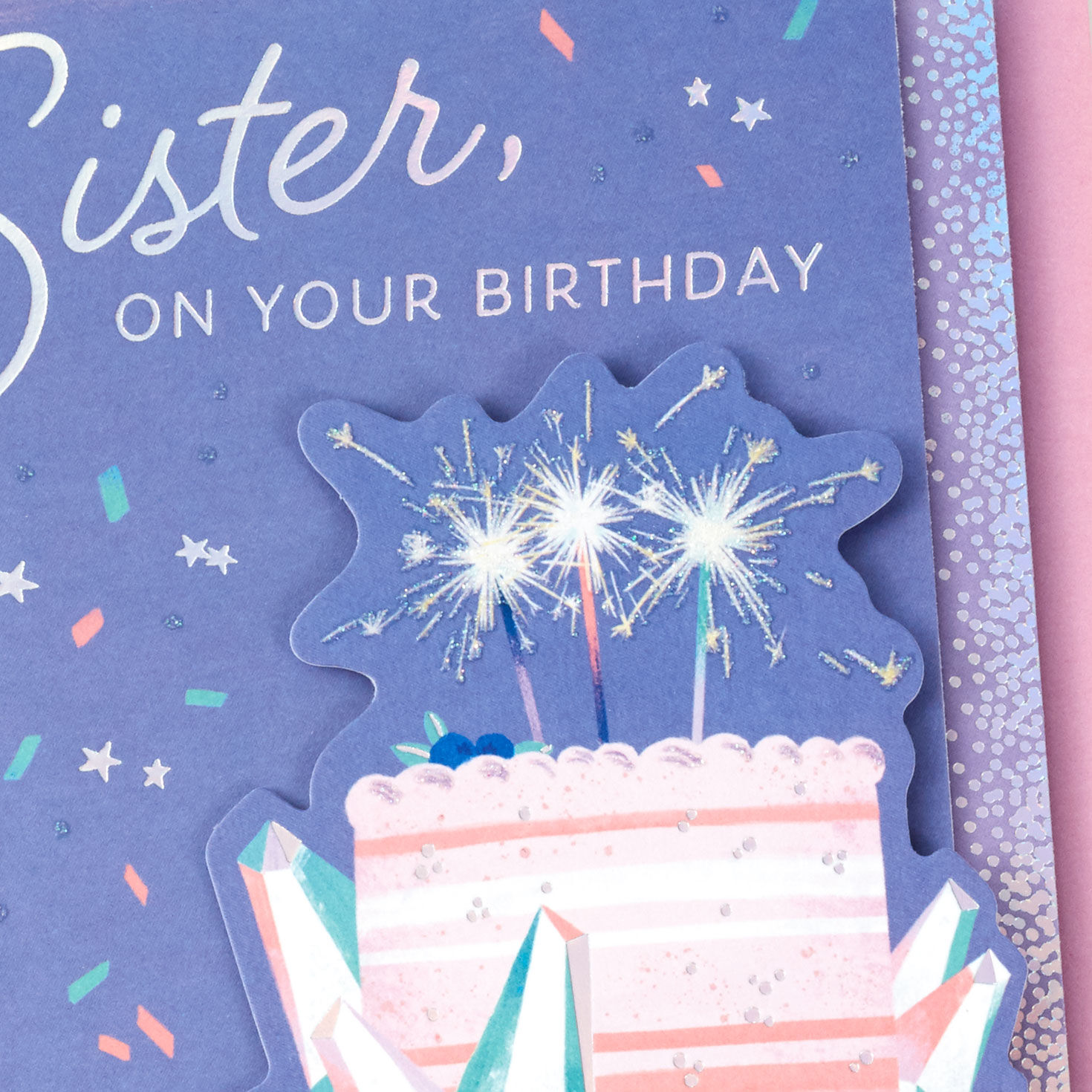 Sparkler-Topped Cake Sister Birthday Card Card Front Detail image number 8