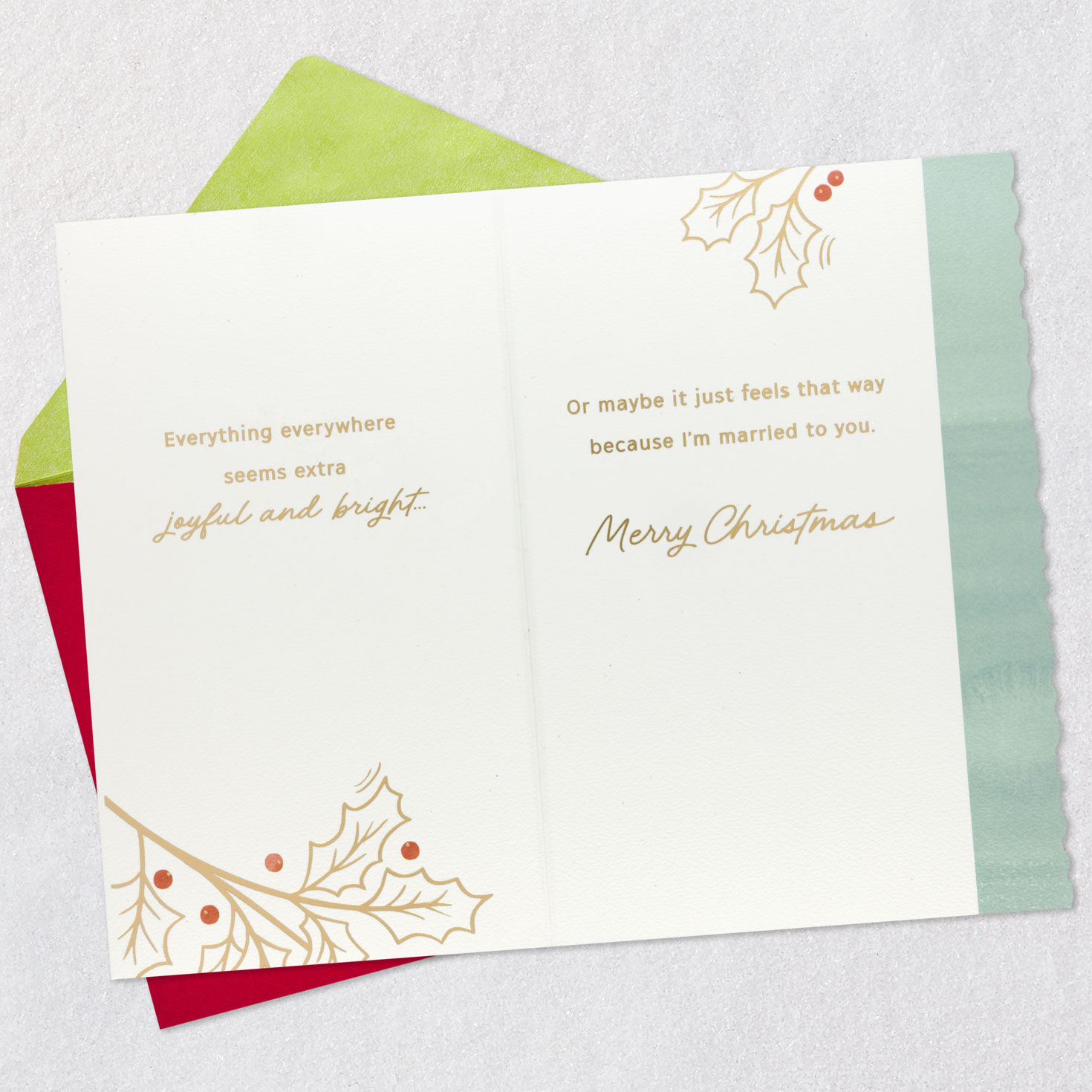 Cardinal Holly Christmas Card for Husband Open card with envelope image number 4