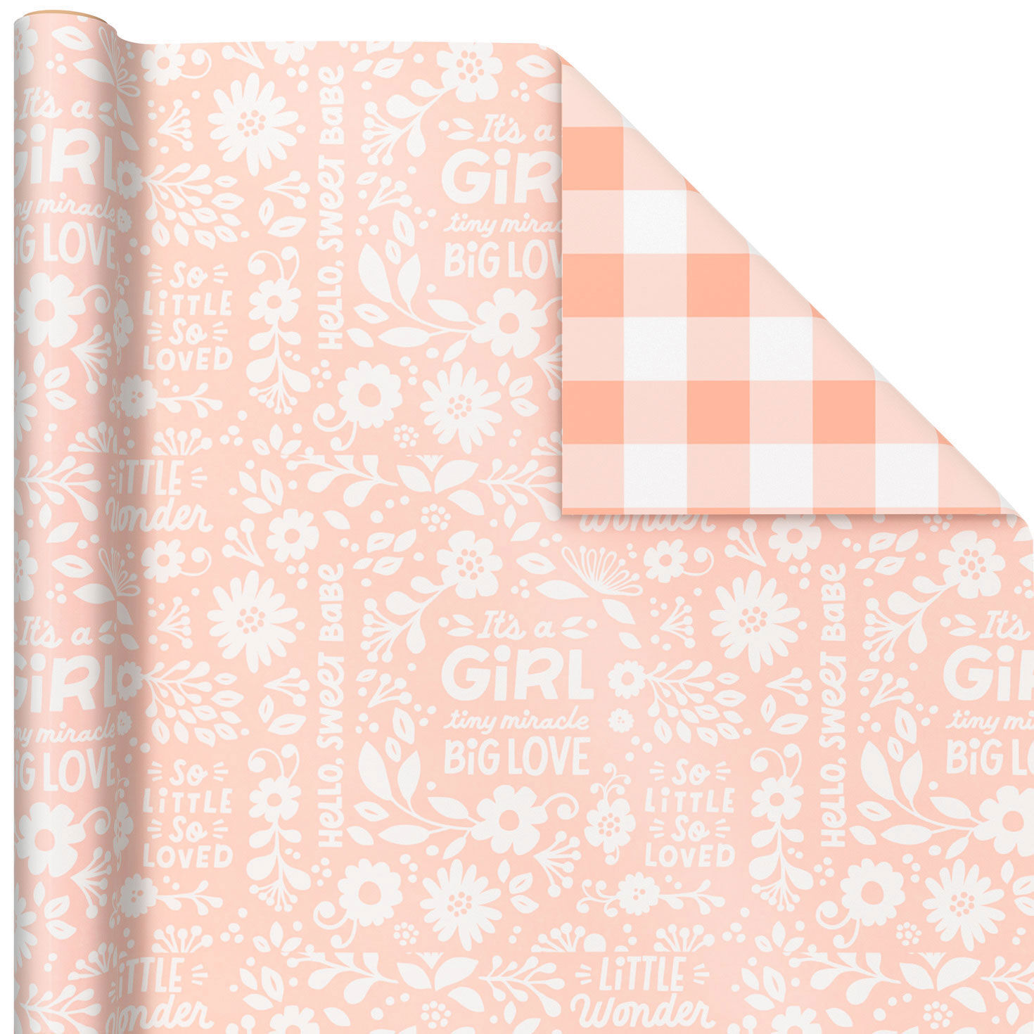 Baby Girl Lettering/Pink Gingham Reversible Wrapping Paper, 20 sq. ft. - Wrapping  Paper - Hallmark