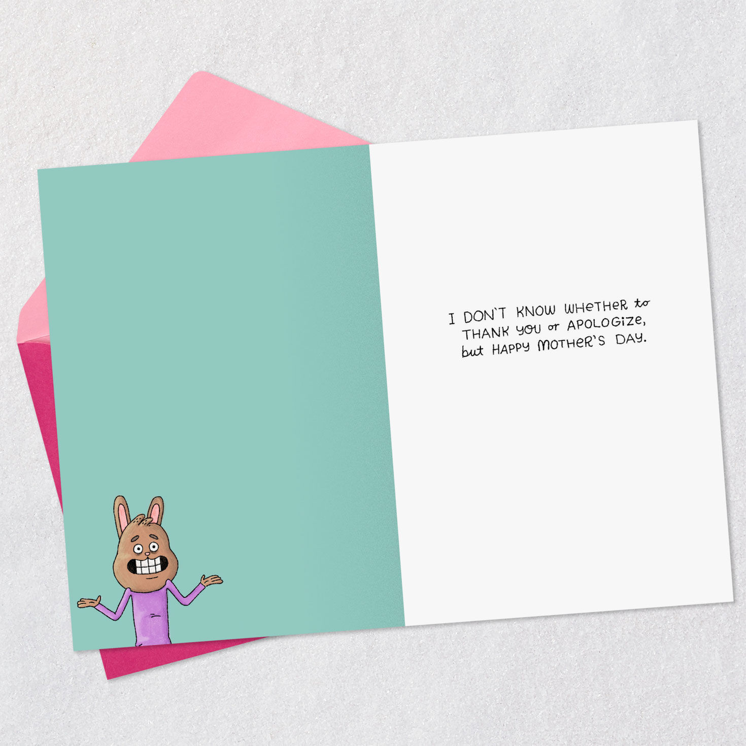 Bunny Dad on Couch Wife or Ex-Wife Mother's Day Card Open card with envelope image number 3