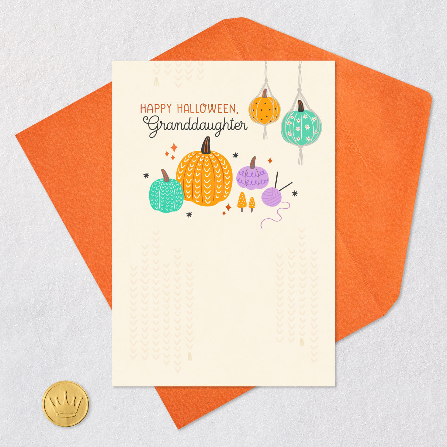 Pumpkin Handicraft Granddaughter Halloween Card Card Front with Envelope and Gold Seal image number 5